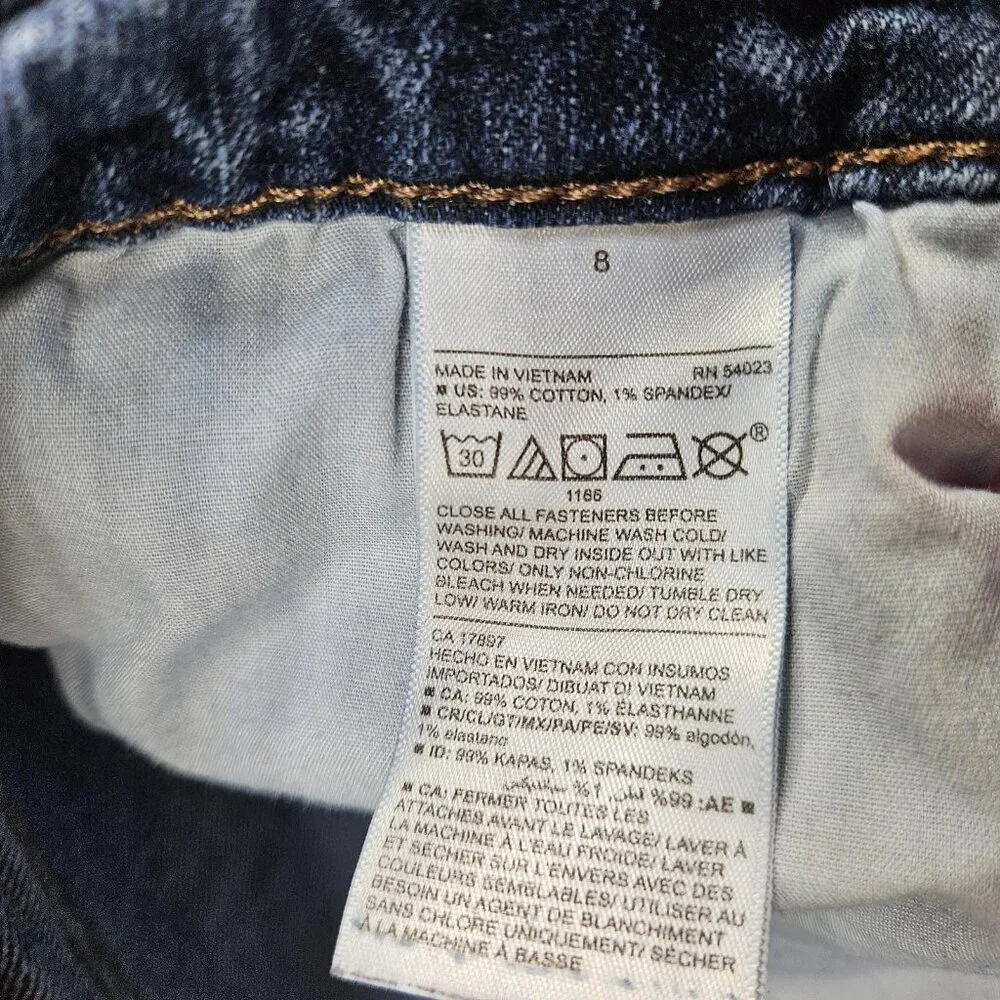Old Navy Mid Rise Boyfriend Jeans Womens 8 Blue Distressed Raw Hem Stretch Denim